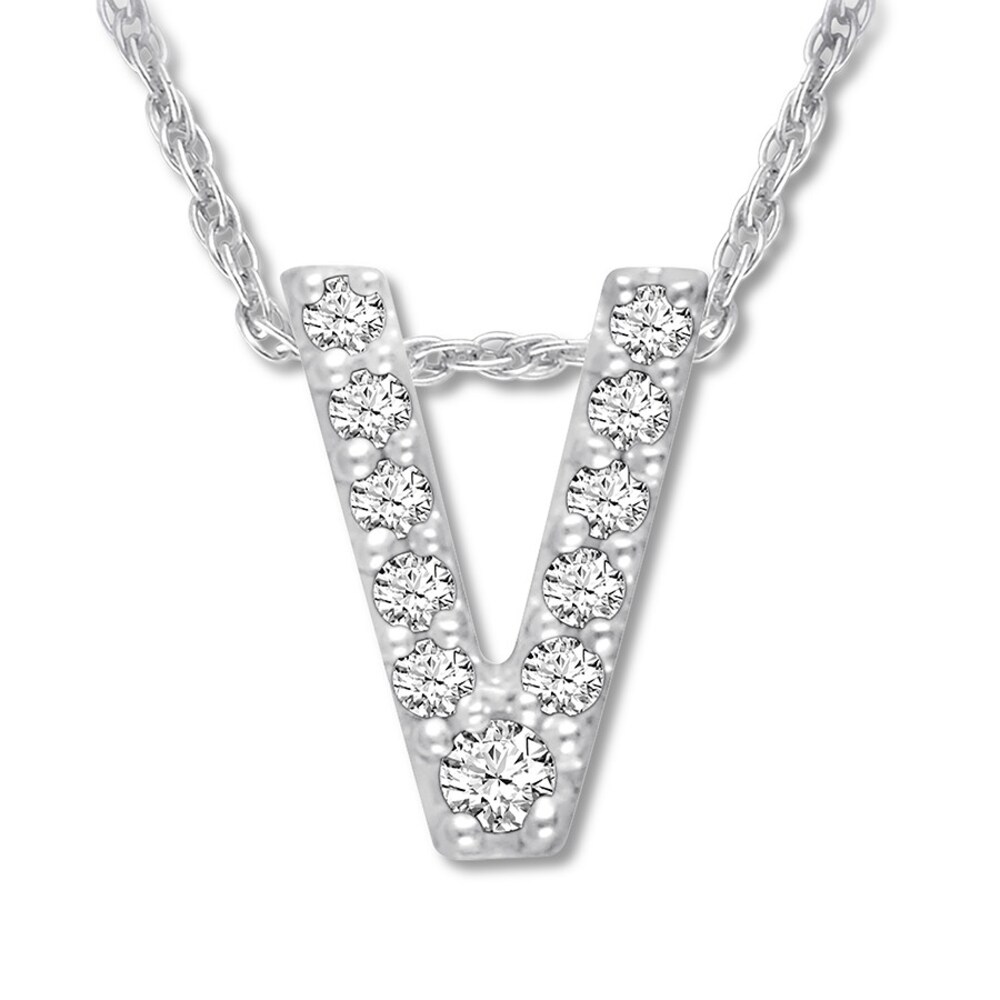 Diamond Initial V Necklace 1/20 ct tw Round-cut 10K White Gold xvSnYJzt Diamond Initial V Necklace 1/20 ct tw Round-cut 10K White Gold xvSnYJzt