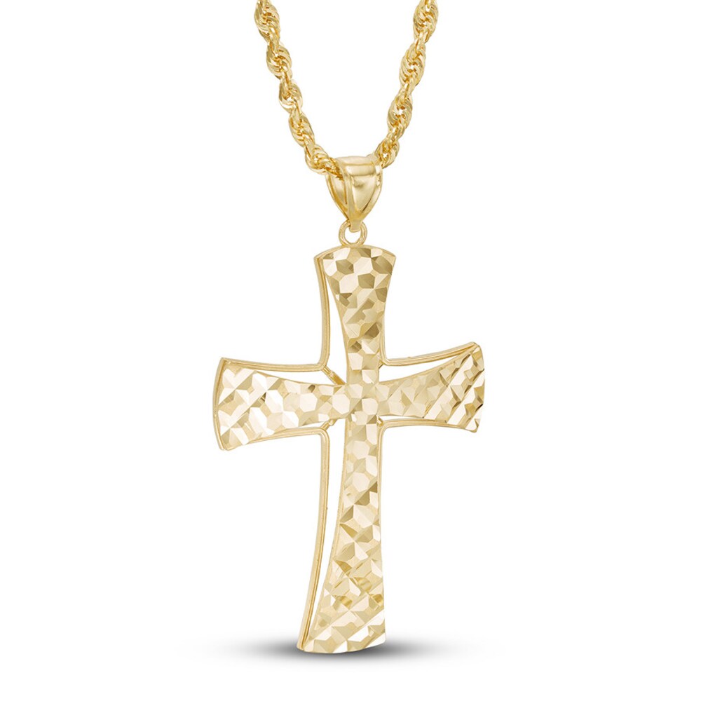 Men\'s Cross Chain Necklace 10K Yellow Gold yMIqM63D