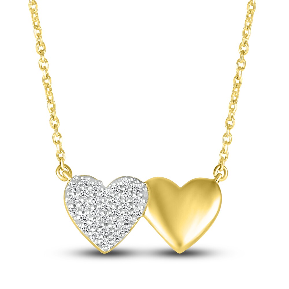 Diamond Double Heart Necklace 1/8 ct tw Round 10K Yellow Gold 18" z8A6UdS0 Diamond Double Heart Necklace 1/8 ct tw Round 10K Yellow Gold 18" z8A6UdS0
