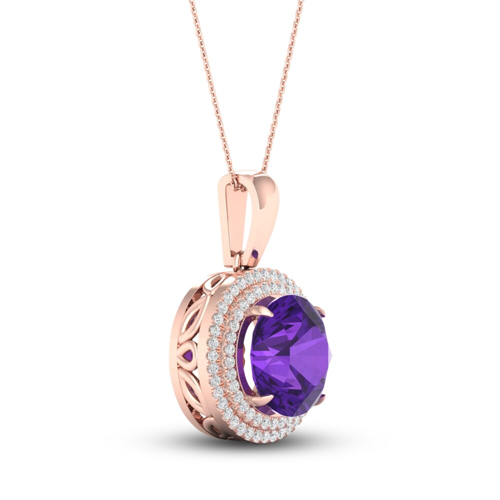 Natural Amethyst Necklace 1/5 ct tw Diamonds 10K Rose Gold zaUOHeNV Natural Amethyst Necklace 1/5 ct tw Diamonds 10K Rose Gold zaUOHeNV