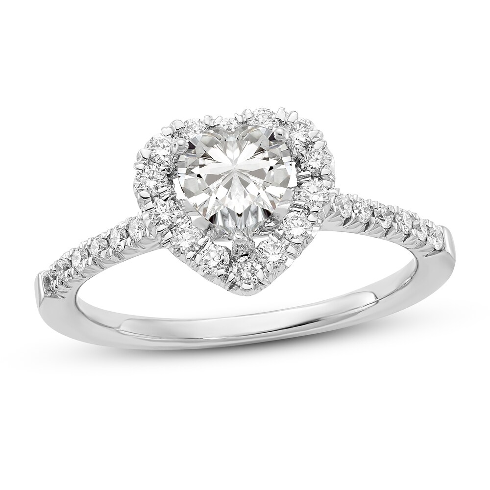 Diamond Halo Engagement Ring 1 ct tw Heart/Round 14K White Gold 08CIL06h Diamond Halo Engagement Ring 1 ct tw Heart/Round 14K White Gold 08CIL06h