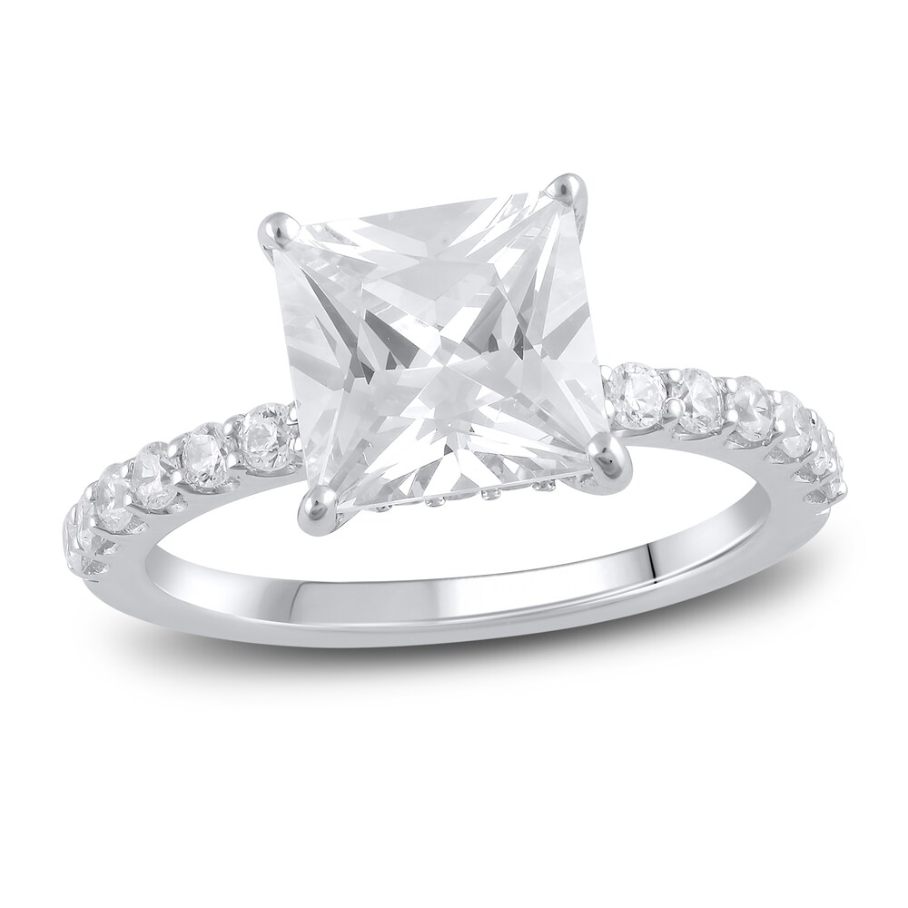 Lab-Created Diamond Engagement Ring 3-1/2 ct tw Princess/Round 14K White Gold 0PaEB6Ym