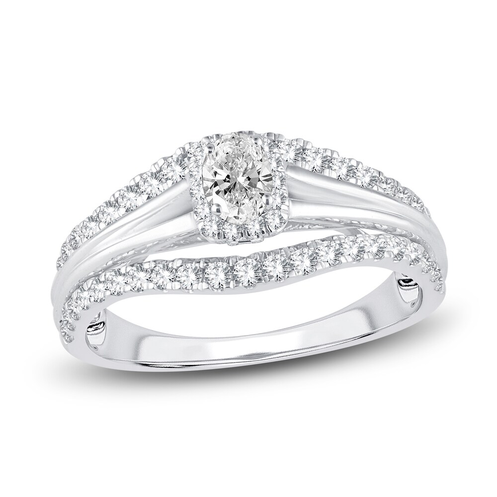 Diamond Halo Engagement Ring 3/4 ct tw Oval/Round 14K White Gold 1kDFmV22 Diamond Halo Engagement Ring 3/4 ct tw Oval/Round 14K White Gold 1kDFmV22