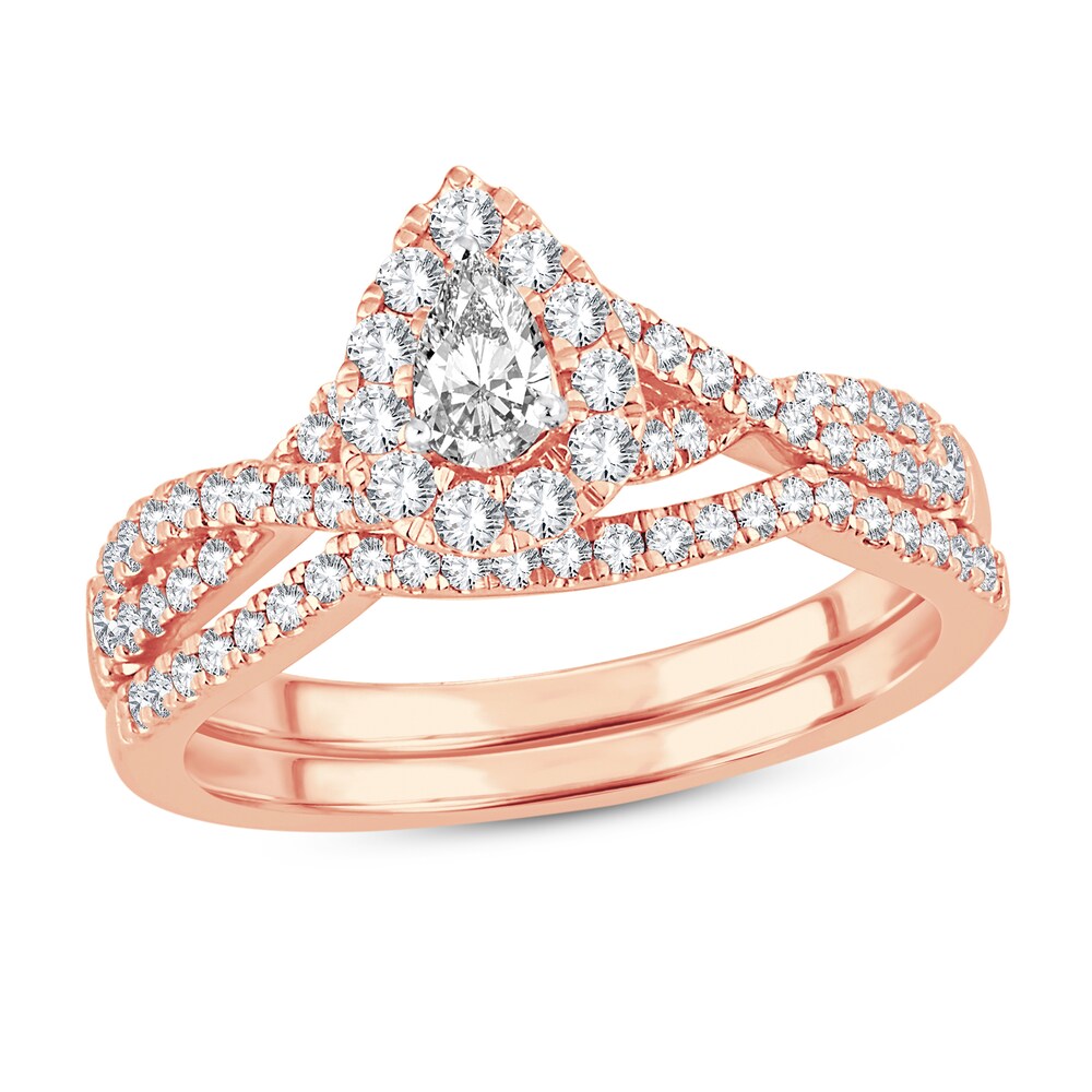 Diamond Bridal Set 3/4 ct tw Pear-shaped/Round-cut 14K Rose Gold 2fcPBJ1A Diamond Bridal Set 3/4 ct tw Pear-shaped/Round-cut 14K Rose Gold 2fcPBJ1A