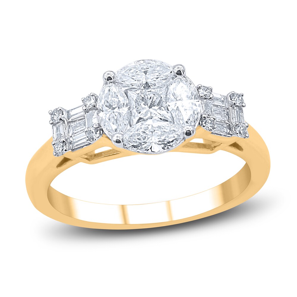 Diamond Engagement Ring 1 ct tw Princess/Marquise/ Round/Baguette 14K Yellow Gold 31ViIgoh Diamond Engagement Ring 1 ct tw Princess/Marquise/ Round/Baguette 14K Yellow Gold 31ViIgoh