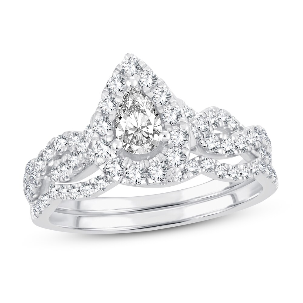 Diamond Bridal Set 1 ct tw Pear-shaped/Round-cut 14K White Gold 36G28bmg Diamond Bridal Set 1 ct tw Pear-shaped/Round-cut 14K White Gold 36G28bmg