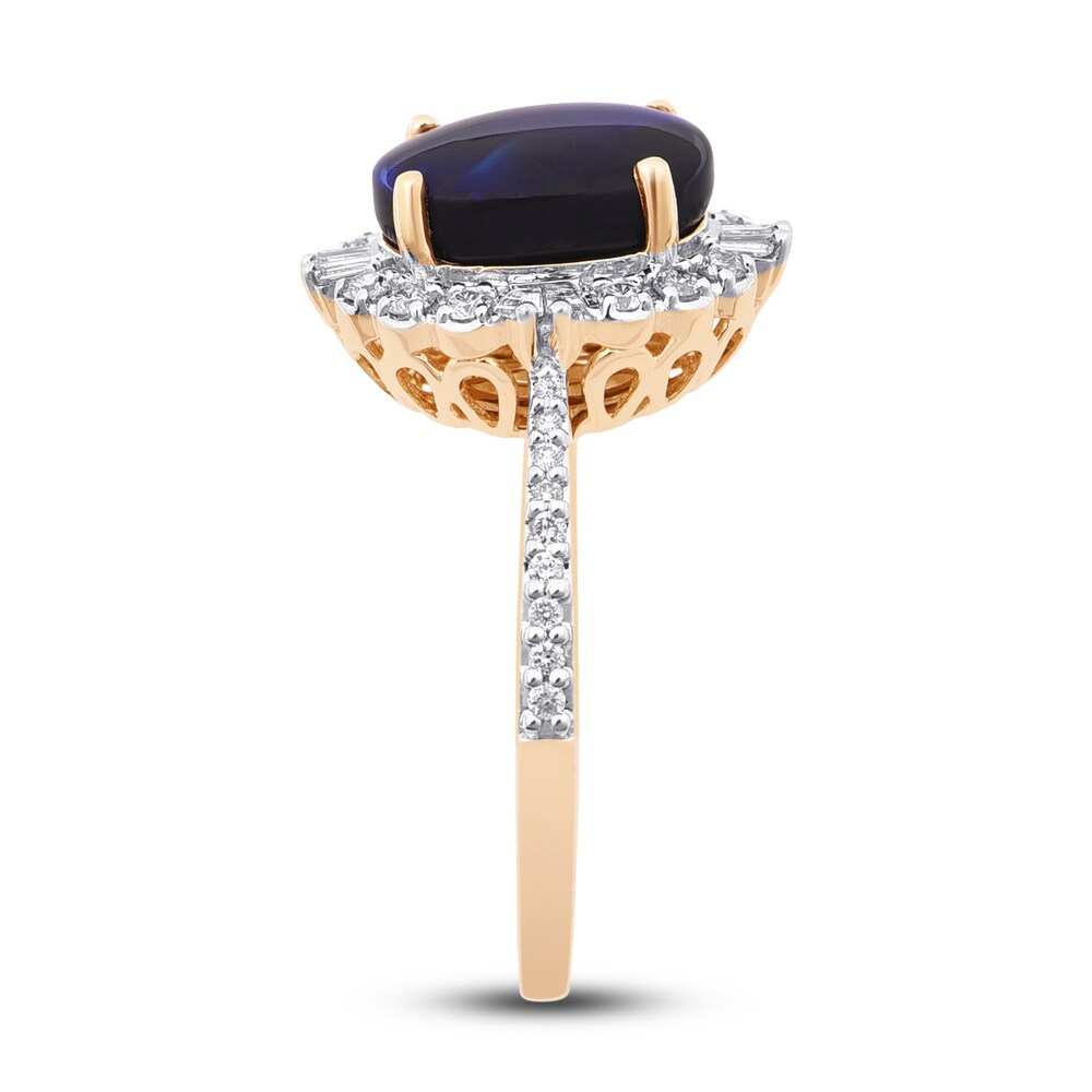 Natural Blue Opal Engagement Ring 1/3 ct tw Diamonds 14K Yellow Gold 3CEg0Bld Natural Blue Opal Engagement Ring 1/3 ct tw Diamonds 14K Yellow Gold 3CEg0Bld