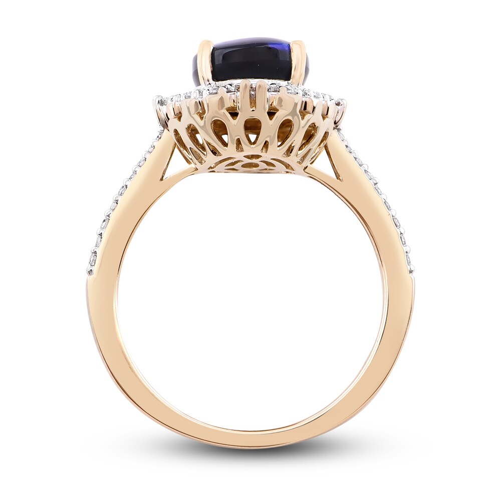Natural Blue Opal Engagement Ring 1/3 ct tw Diamonds 14K Yellow Gold 3CEg0Bld Natural Blue Opal Engagement Ring 1/3 ct tw Diamonds 14K Yellow Gold 3CEg0Bld