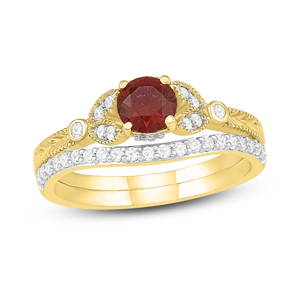 Natural Garnet Bridal Set 1/4 ct tw Diamonds 14K Yellow Gold 3DDz6nHA Natural Garnet Bridal Set 1/4 ct tw Diamonds 14K Yellow Gold 3DDz6nHA