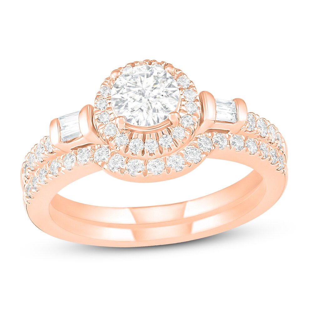 Diamond Bridal Set 1 ct tw Round/Baguette 14K Rose Gold 4H29ygVu