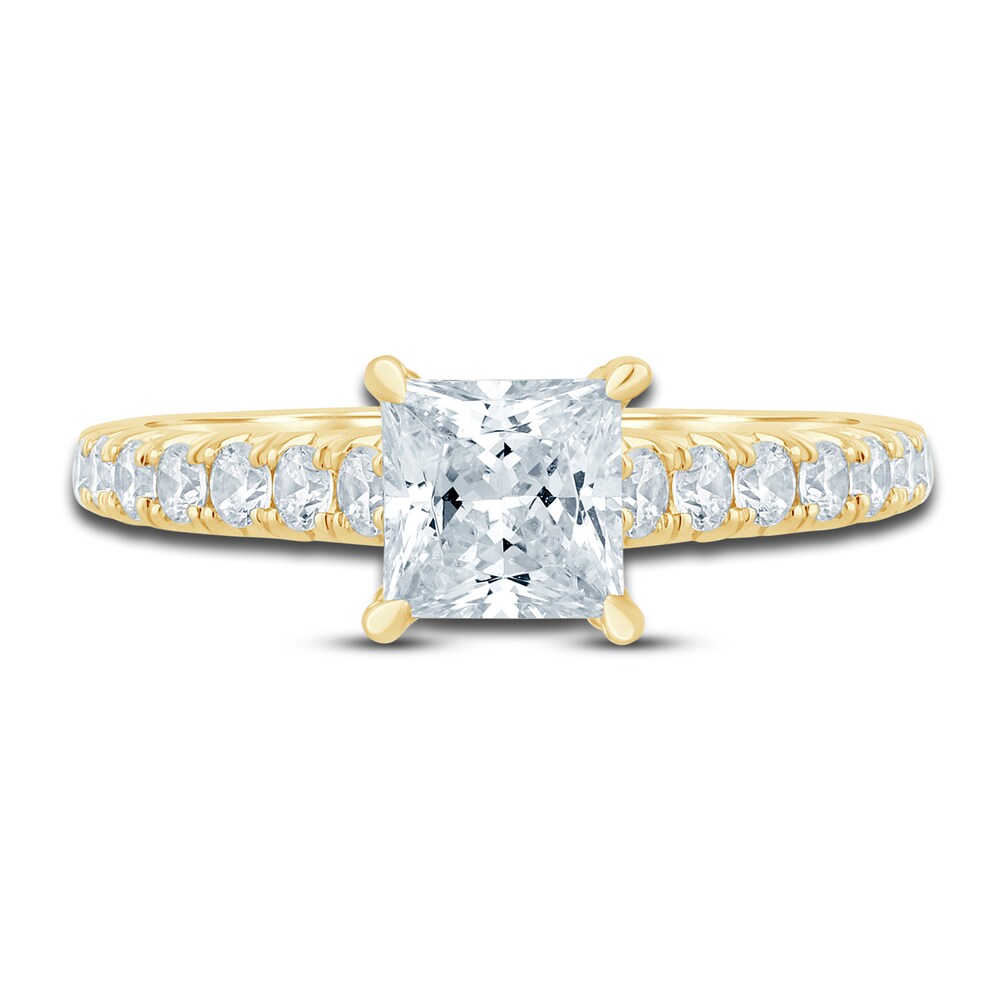 Diamond Hidden Halo Engagement Ring 1-1/2 ct tw Princess/Round 14K Yellow Gold 4NSZ205t Diamond Hidden Halo Engagement Ring 1-1/2 ct tw Princess/Round 14K Yellow Gold 4NSZ205t