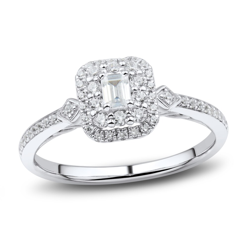 Diamond Engagement Ring 3/8 ct tw Emerald/Round 14K White Gold 4azXscO0 Diamond Engagement Ring 3/8 ct tw Emerald/Round 14K White Gold 4azXscO0