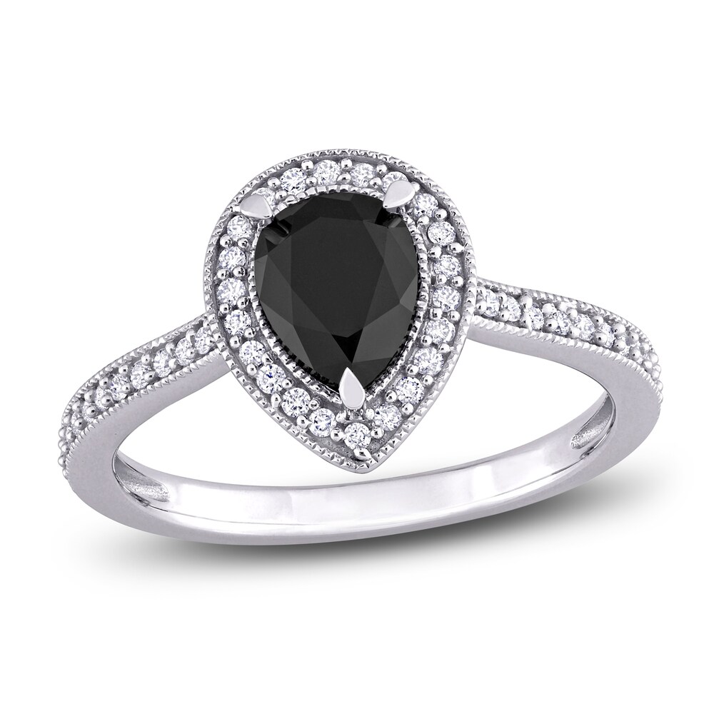 Black & White Diamond Halo Engagement Ring 1-1/4 ct tw Pear/Round 14K White Gold 4dCAqNEE Black & White Diamond Halo Engagement Ring 1-1/4 ct tw Pear/Round 14K White Gold 4dCAqNEE
