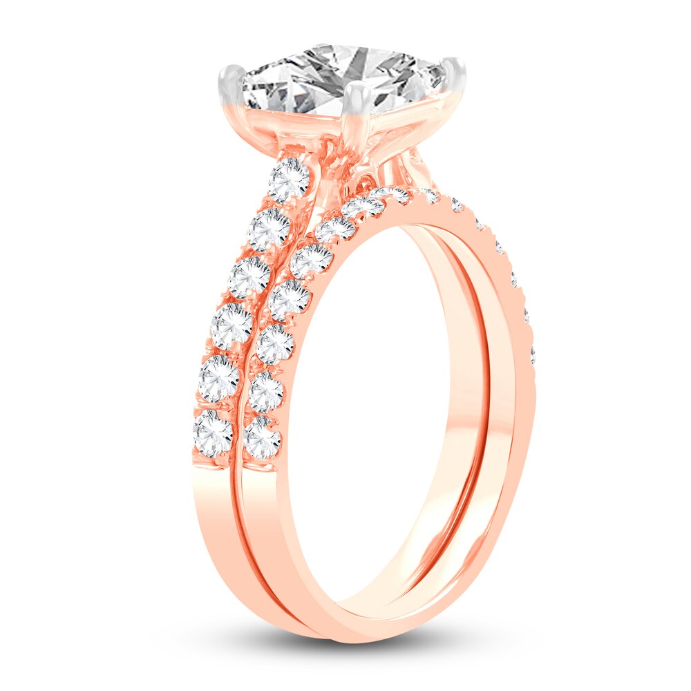 Lab-Created Diamond Bridal Set 3 ct tw Princess/Round 14K Rose Gold 5B7zRP3b