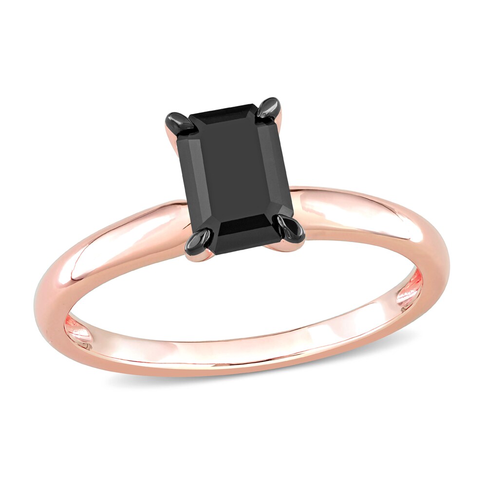 Black Diamond Solitaire Engagement Ring 1 ct tw Emerald-cut 14K Rose Gold 5LDiTBHw Black Diamond Solitaire Engagement Ring 1 ct tw Emerald-cut 14K Rose Gold 5LDiTBHw