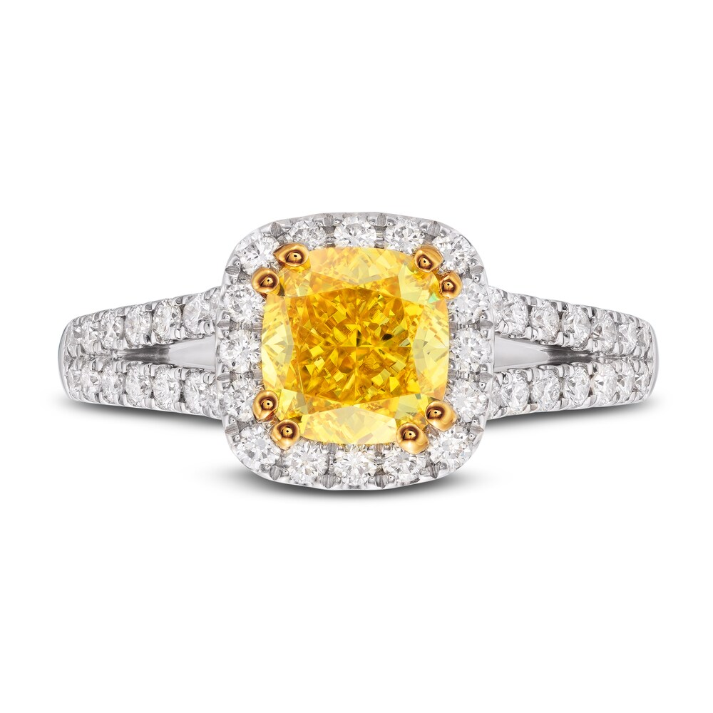 Yellow Lab-Created Diamond Engagement Ring 2 ct tw Round 14K Two-Tone 62IVCR87 Yellow Lab-Created Diamond Engagement Ring 2 ct tw Round 14K Two-Tone 62IVCR87