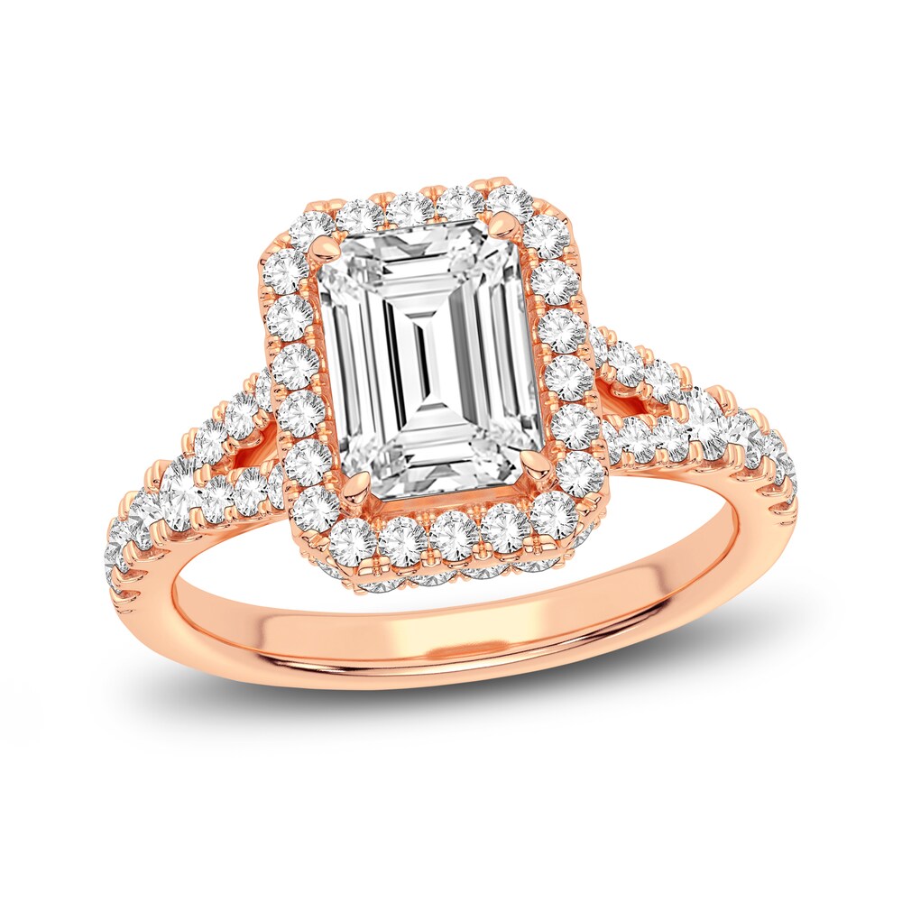 Lab-Created Diamond Engagement Ring 2-3/4 ct tw Emerald/Round 14K Rose Gold 69AQlLO4 Lab-Created Diamond Engagement Ring 2-3/4 ct tw Emerald/Round 14K Rose Gold 69AQlLO4
