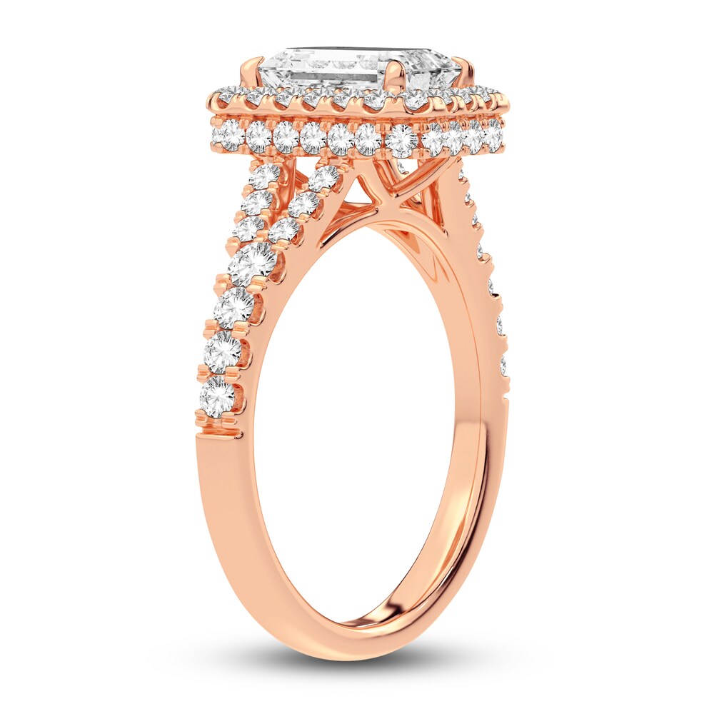 Lab-Created Diamond Engagement Ring 2-3/4 ct tw Emerald/Round 14K Rose Gold 69AQlLO4 Lab-Created Diamond Engagement Ring 2-3/4 ct tw Emerald/Round 14K Rose Gold 69AQlLO4