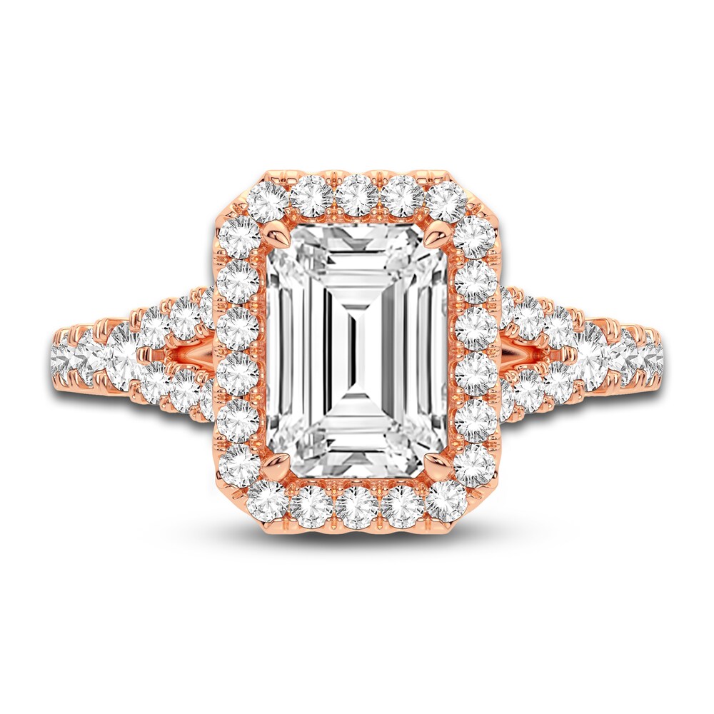 Lab-Created Diamond Engagement Ring 2-3/4 ct tw Emerald/Round 14K Rose Gold 69AQlLO4 Lab-Created Diamond Engagement Ring 2-3/4 ct tw Emerald/Round 14K Rose Gold 69AQlLO4