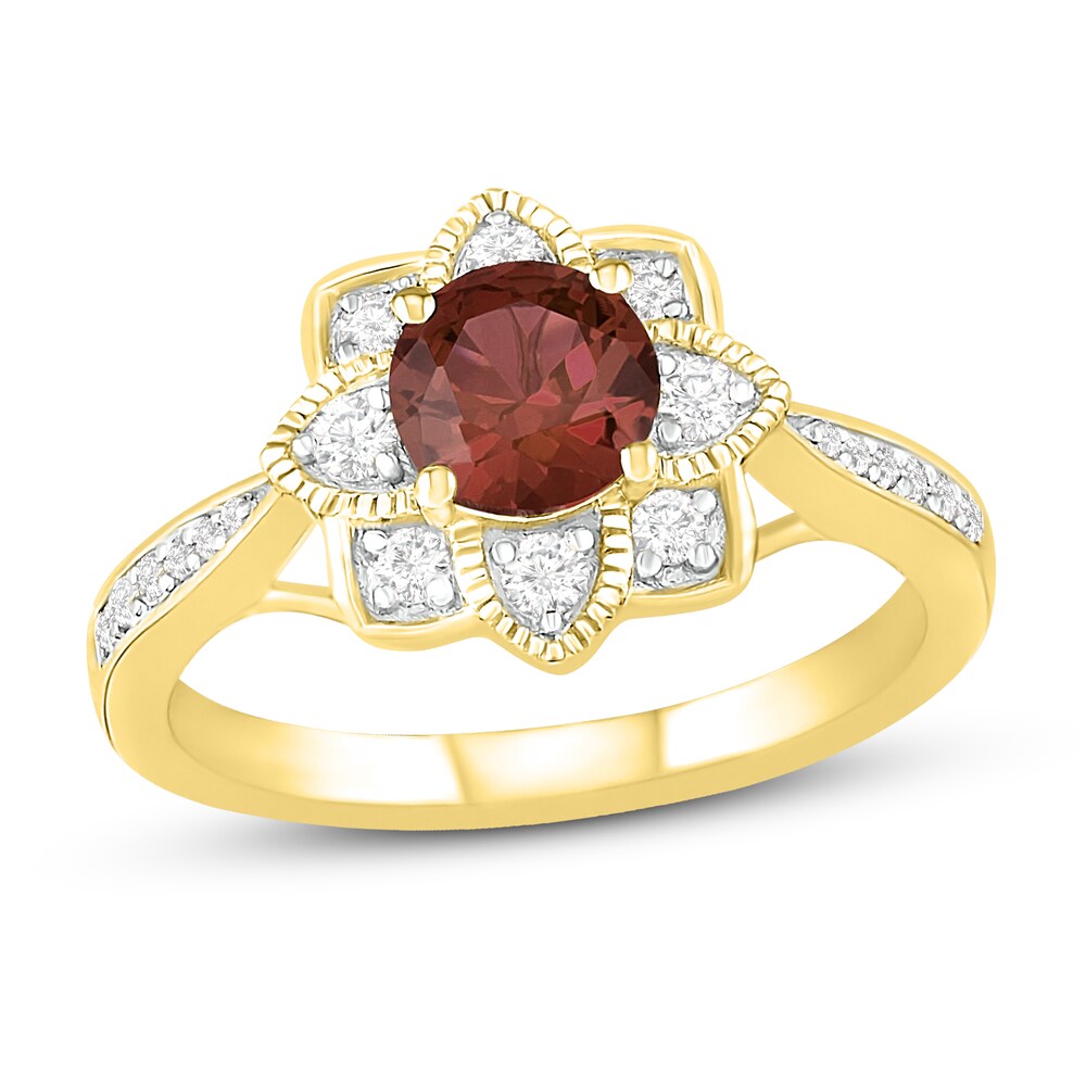 Natural Garnet Engagement Ring 1/4 ct tw Diamonds 14K Yellow Gold 6WnGJ4fD