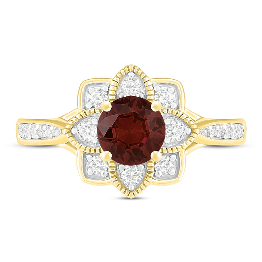 Natural Garnet Engagement Ring 1/4 ct tw Diamonds 14K Yellow Gold 6WnGJ4fD
