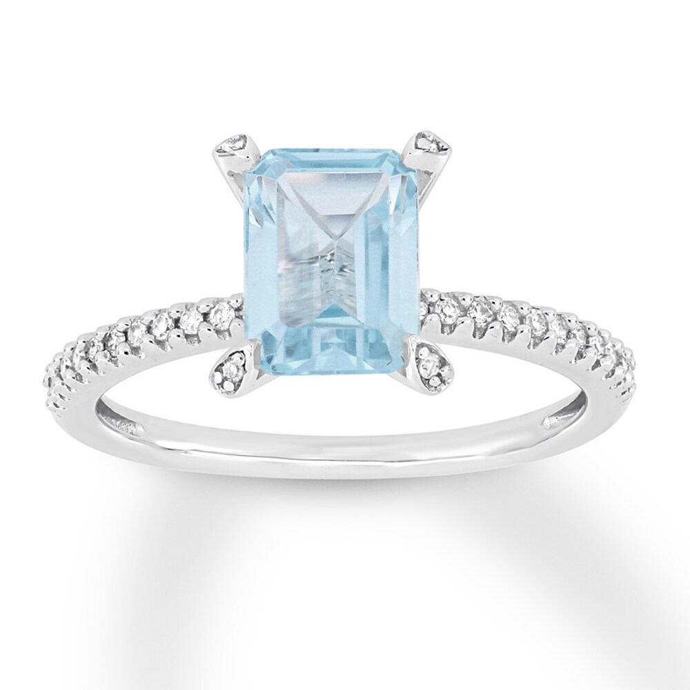 Aquamarine Engagement Ring 1/10 ct tw Diamonds 14K White Gold 7Bh8sMax Aquamarine Engagement Ring 1/10 ct tw Diamonds 14K White Gold 7Bh8sMax