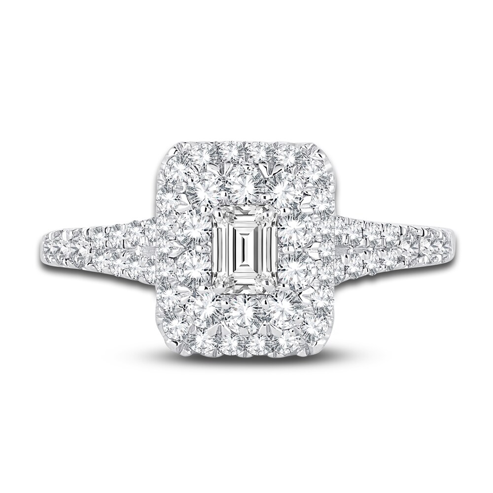 Diamond Double Halo Engagement Ring 1 ct tw Emerald/Round 14K White Gold 8CHX2AFE