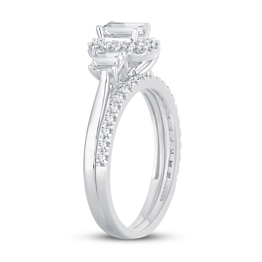 Diamond Bridal Set 1-1/5 ct tw Emerald/Round-cut 14K White Gold 8OvyPaZp Diamond Bridal Set 1-1/5 ct tw Emerald/Round-cut 14K White Gold 8OvyPaZp