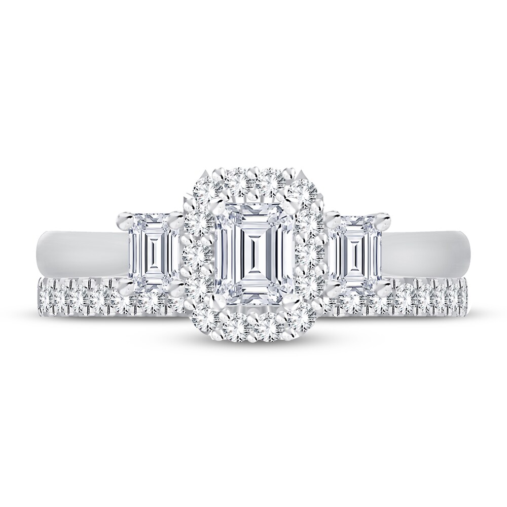 Diamond Bridal Set 1-1/5 ct tw Emerald/Round-cut 14K White Gold 8OvyPaZp Diamond Bridal Set 1-1/5 ct tw Emerald/Round-cut 14K White Gold 8OvyPaZp