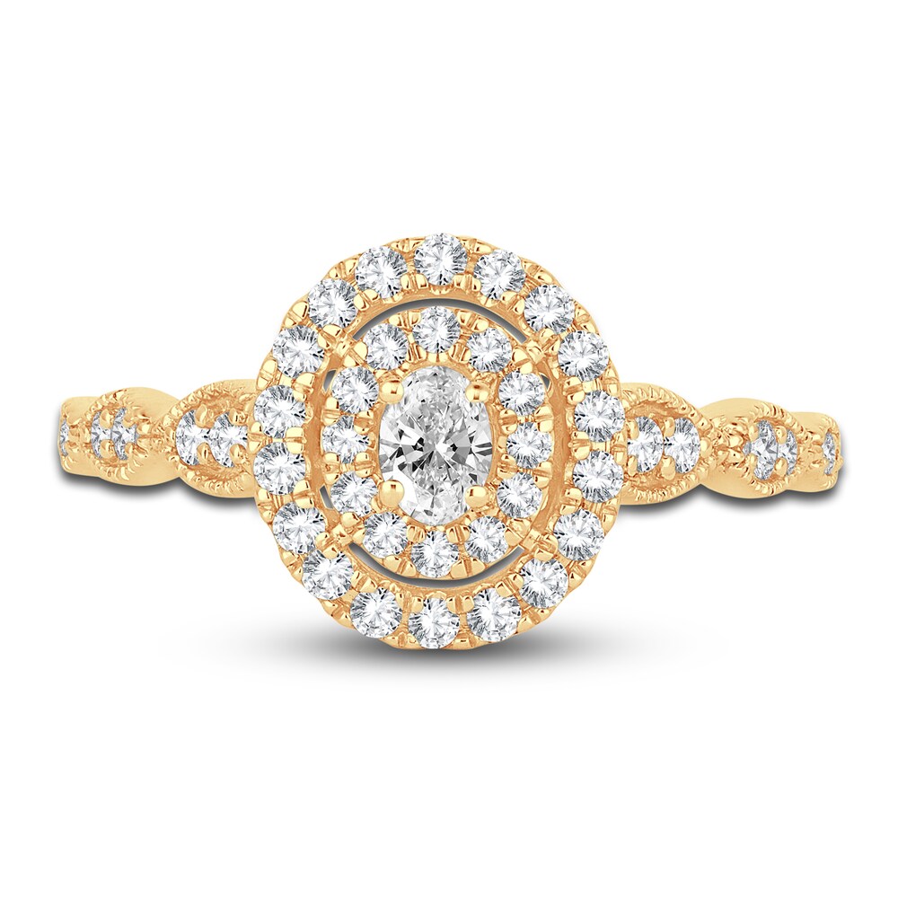 Diamond Double Halo Engagement Ring 1/2 ct tw Oval/Round 14K Yellow Gold 8ajVshcv Diamond Double Halo Engagement Ring 1/2 ct tw Oval/Round 14K Yellow Gold 8ajVshcv