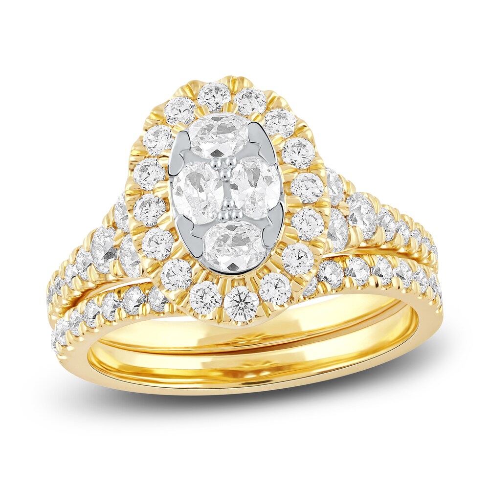 Diamond Bridal Set 1-1/2 ct tw Oval/Round 14K Yellow Gold 8qn9bw1r Diamond Bridal Set 1-1/2 ct tw Oval/Round 14K Yellow Gold 8qn9bw1r