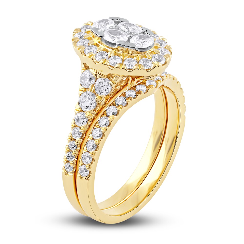 Diamond Bridal Set 1-1/2 ct tw Oval/Round 14K Yellow Gold 8qn9bw1r Diamond Bridal Set 1-1/2 ct tw Oval/Round 14K Yellow Gold 8qn9bw1r