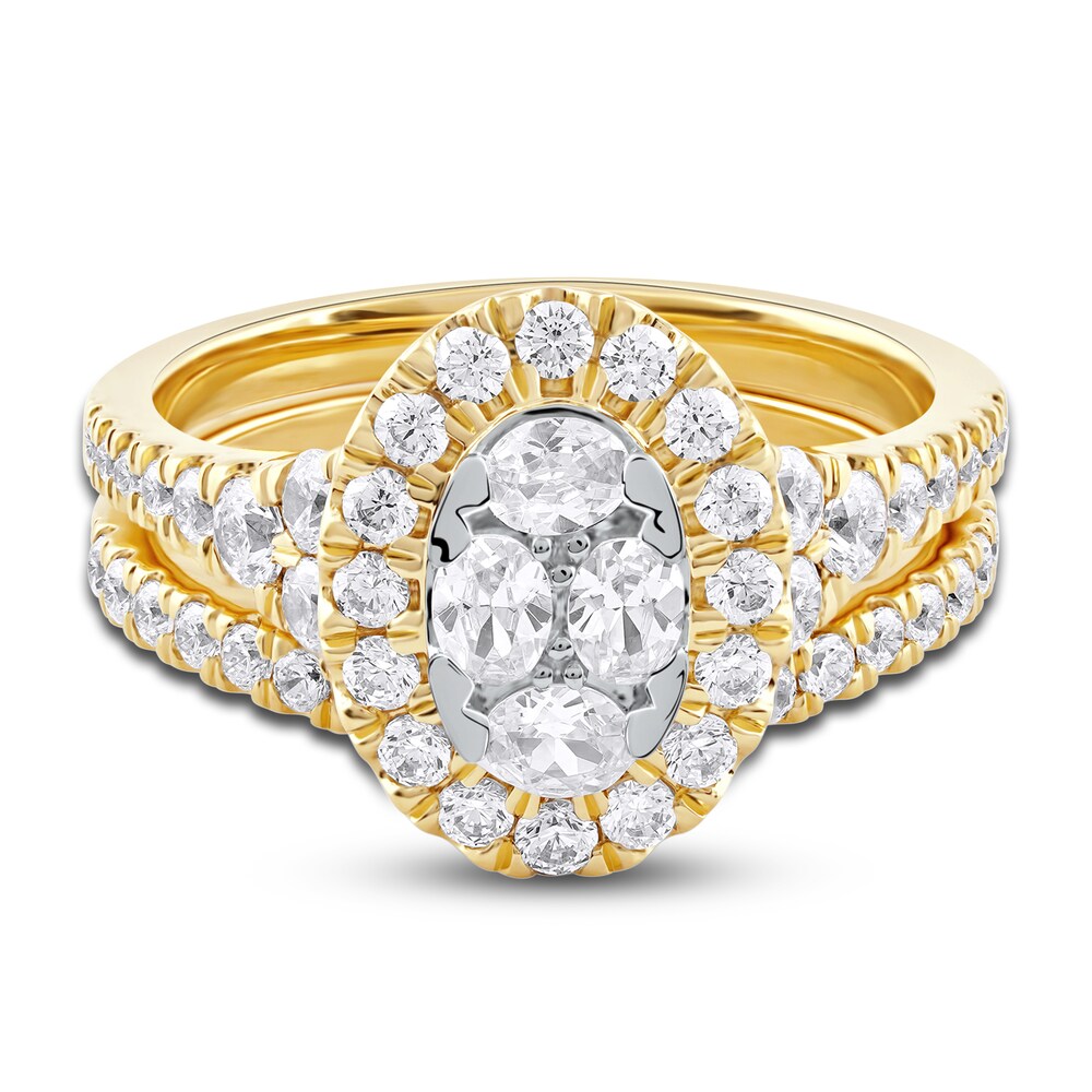 Diamond Bridal Set 1-1/2 ct tw Oval/Round 14K Yellow Gold 8qn9bw1r Diamond Bridal Set 1-1/2 ct tw Oval/Round 14K Yellow Gold 8qn9bw1r