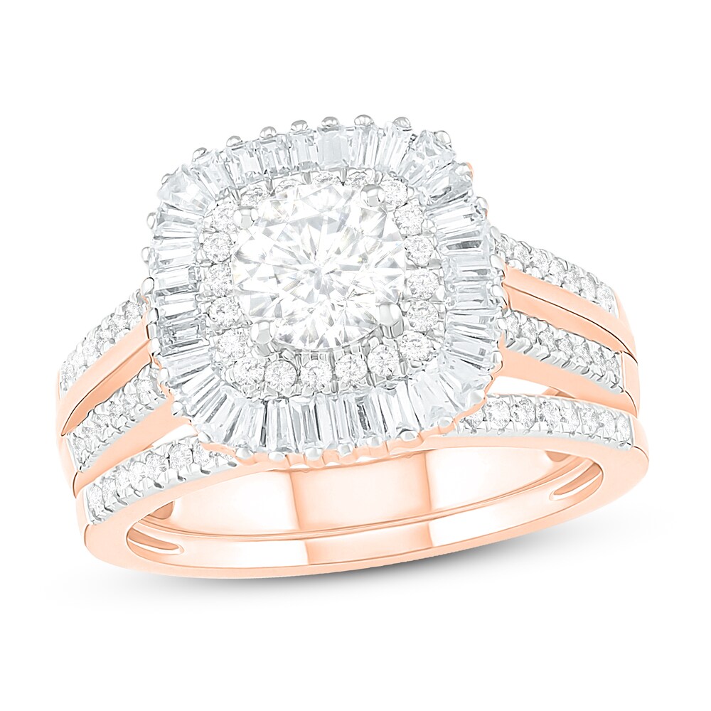 Diamond Bridal Set 1-1/2 ct tw Round/Baguette 14K Rose Gold 9E3HgAhC Diamond Bridal Set 1-1/2 ct tw Round/Baguette 14K Rose Gold 9E3HgAhC