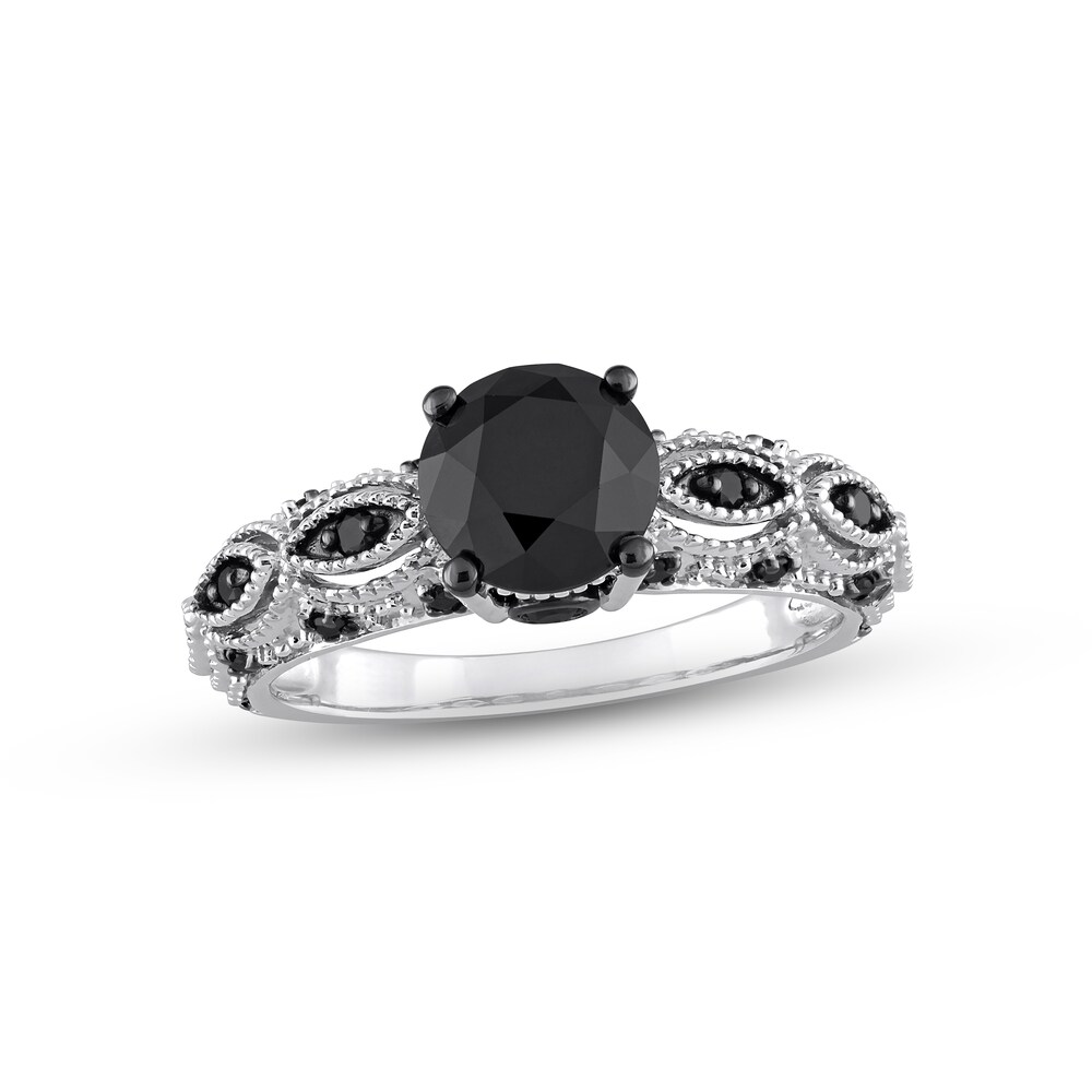 Black Diamond Engagement Ring 2 ct tw Round 10K White Gold 9hzz71SS Black Diamond Engagement Ring 2 ct tw Round 10K White Gold 9hzz71SS