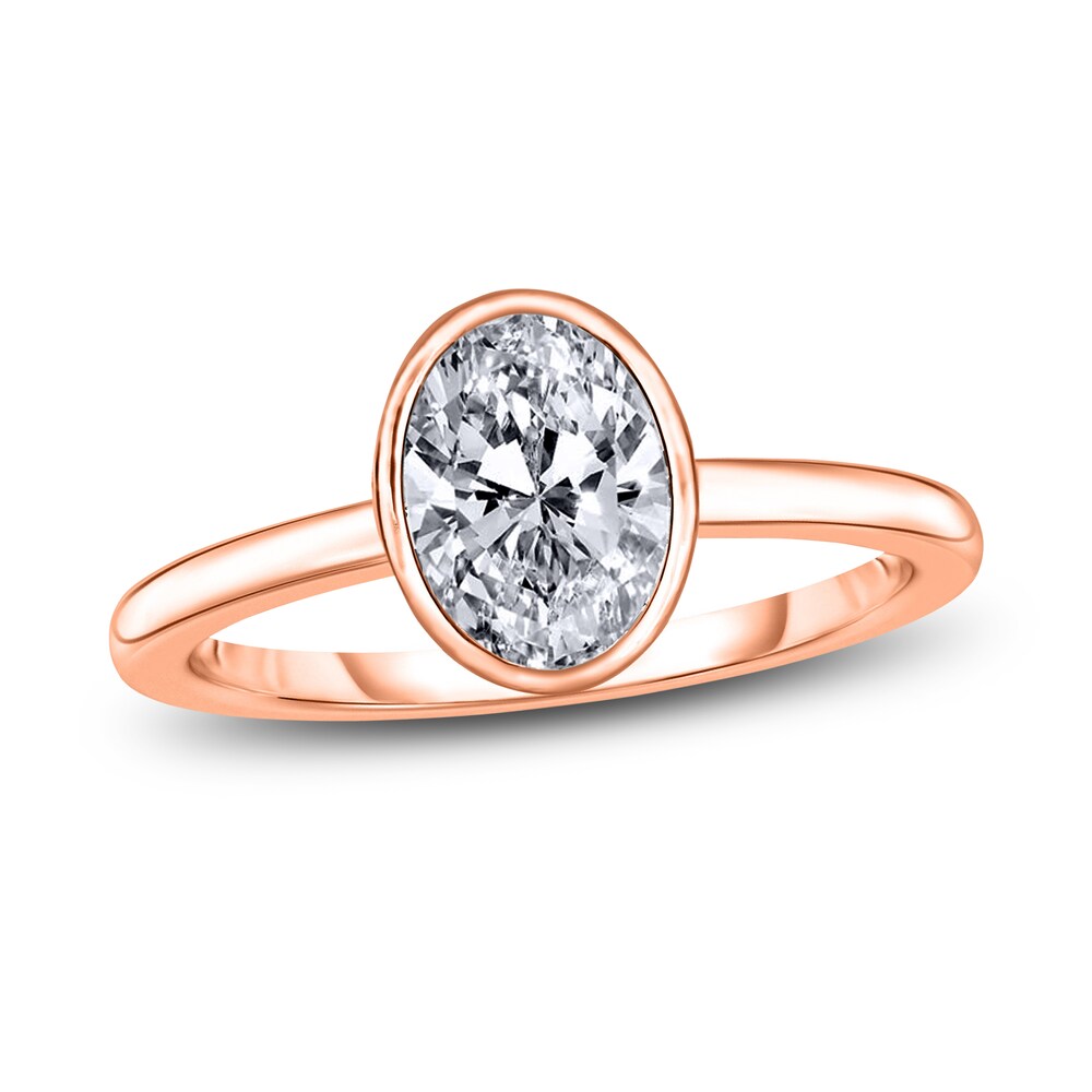 Diamond Solitaire Engagement Ring 1 ct tw Bezel-Set Oval 14K Rose Gold (I2/I) 9kWSVaXe