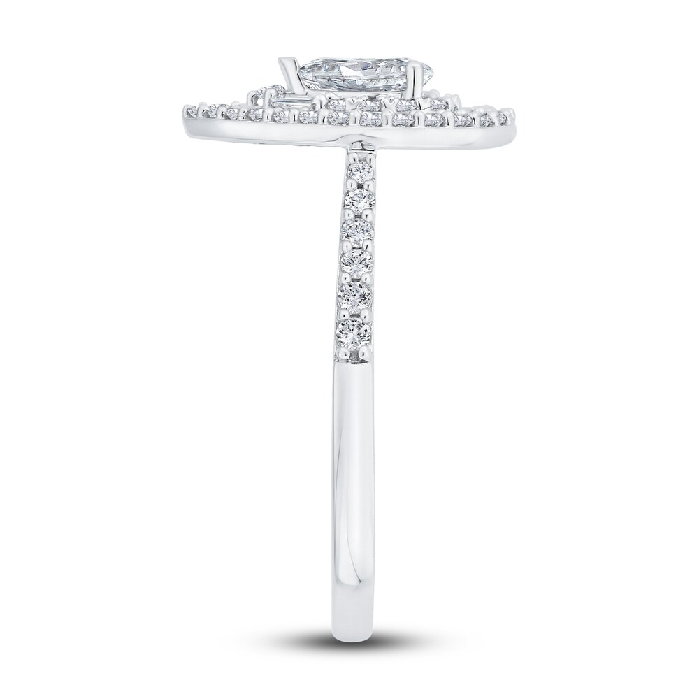 Diamond Engagement Ring 7/8 ct tw Pear-shaped/Round/Baguette 14K White Gold 9r79EC6A