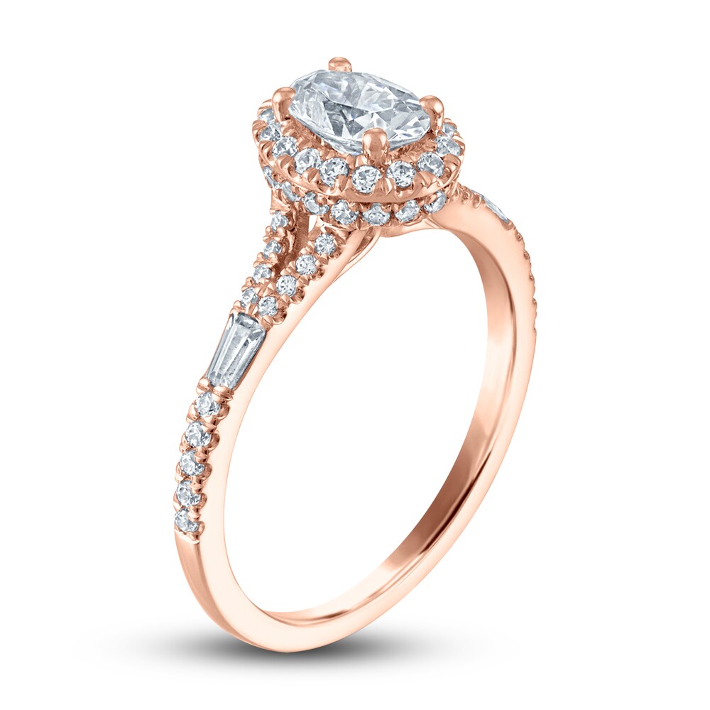 Certified Diamond Engagement Ring 1 ct tw Oval/Round /Baguette 14K Rose Gold AaTqPcdw Certified Diamond Engagement Ring 1 ct tw Oval/Round /Baguette 14K Rose Gold AaTqPcdw