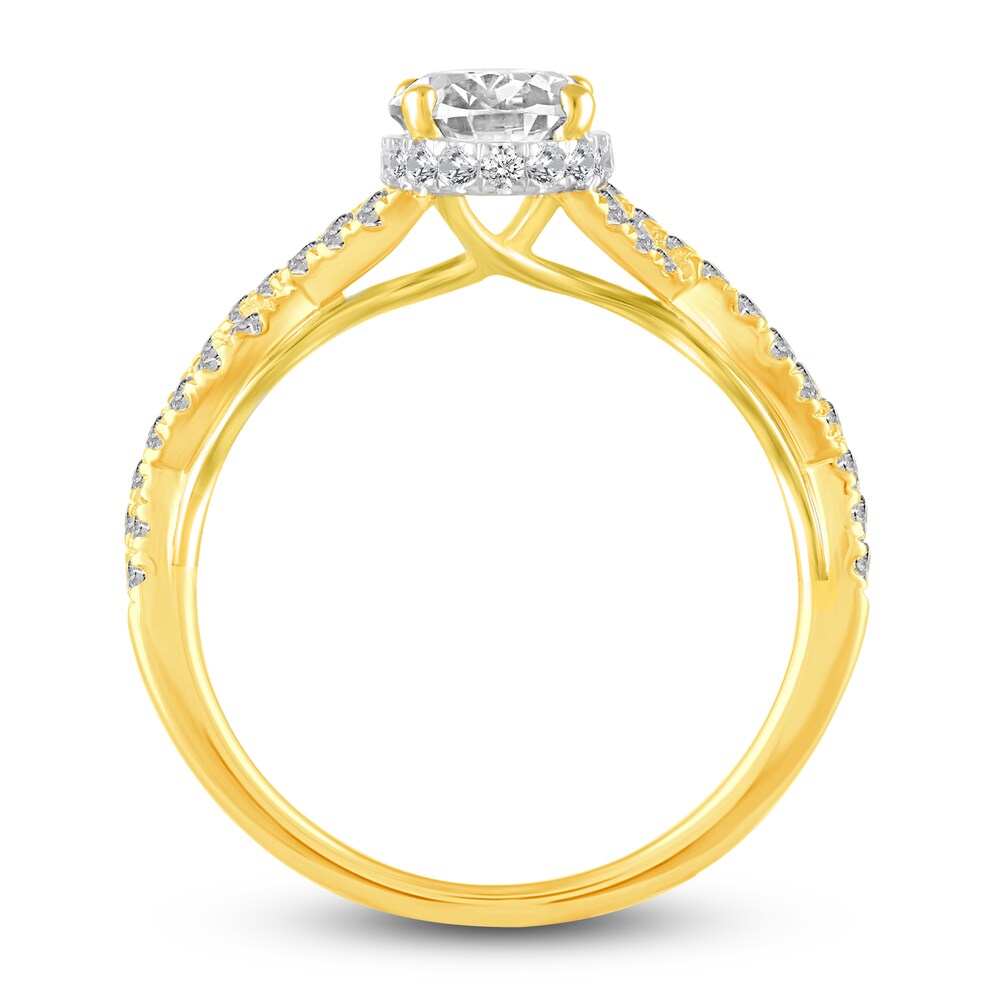 Diamond Twist Engagement Ring 1-3/8 ct tw Oval/Round 14K Yellow Gold AlMwlBTG Diamond Twist Engagement Ring 1-3/8 ct tw Oval/Round 14K Yellow Gold AlMwlBTG