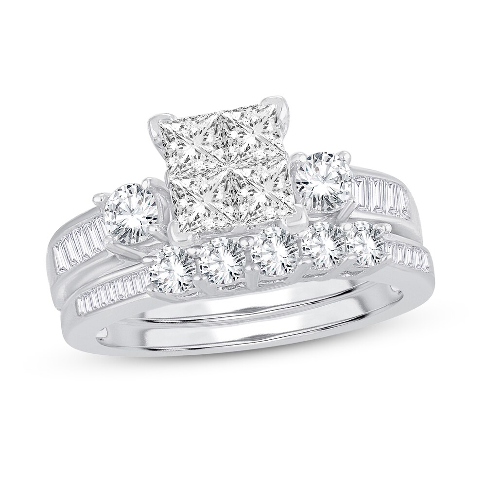 Diamond Bridal Set 1-1/2 ct tw Round/Princess/Baguette 14K White Gold AmIxsnb7 Diamond Bridal Set 1-1/2 ct tw Round/Princess/Baguette 14K White Gold AmIxsnb7