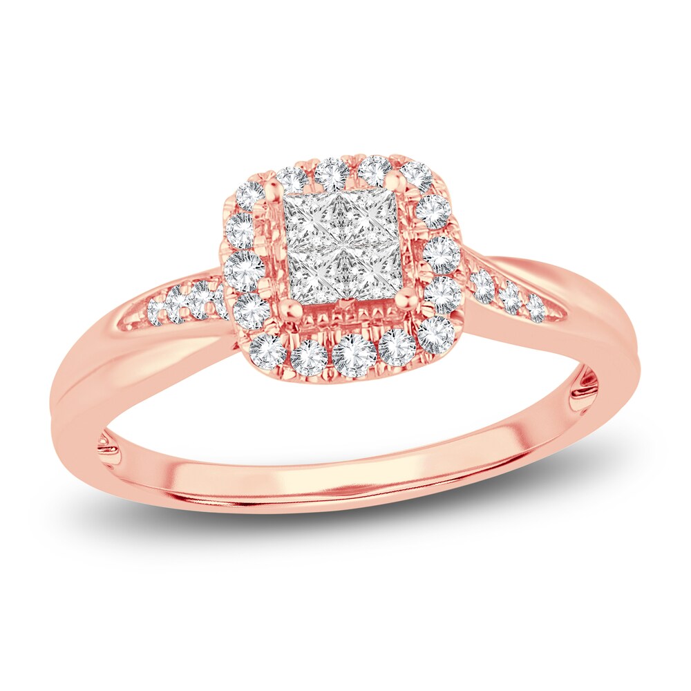 Diamond Halo Ring 3/8 ct tw Princess/Round 14K Rose Gold BdJmqnTn