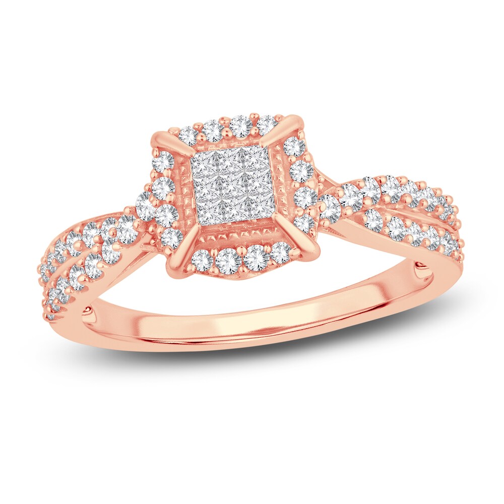 Diamond Ring 1/2 ct tw Round/Princess 14K Rose Gold BkGXbDDN Diamond Ring 1/2 ct tw Round/Princess 14K Rose Gold BkGXbDDN