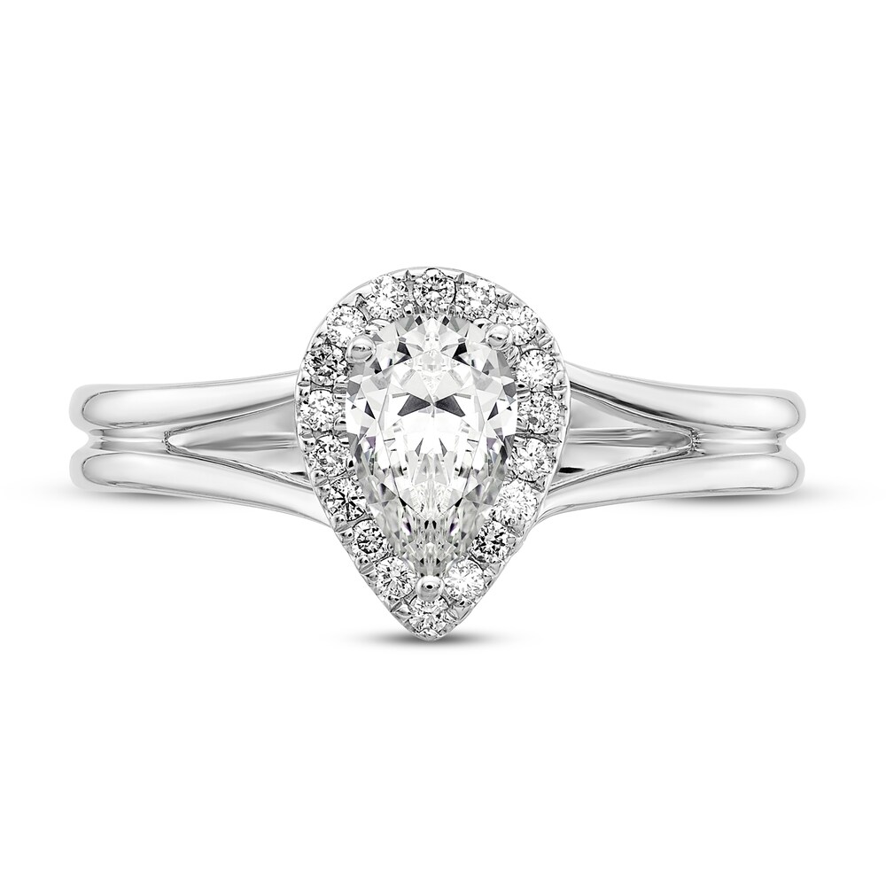 Diamond Halo Engagement Ring 1/2 ct tw Pear-shaped/Round 14K White Gold BrMSl9Kw Diamond Halo Engagement Ring 1/2 ct tw Pear-shaped/Round 14K White Gold BrMSl9Kw