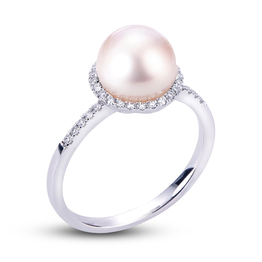Cultured Akoya Pearl Engagement Ring 1/5 ct tw Diamonds 14K White Gold CAECDtpR Cultured Akoya Pearl Engagement Ring 1/5 ct tw Diamonds 14K White Gold CAECDtpR