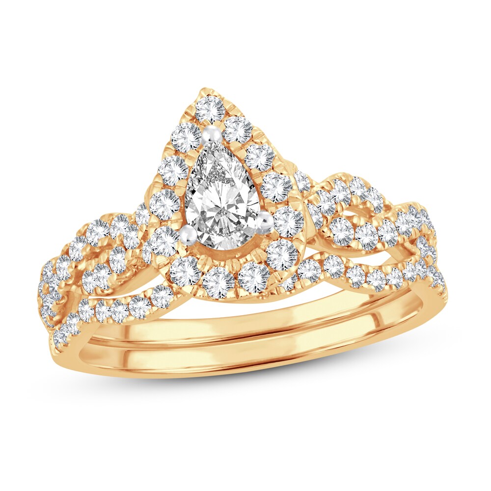 Diamond Bridal Set 1 ct tw Pear-shaped/Round-cut 14K Yellow Gold CGpAXRLj Diamond Bridal Set 1 ct tw Pear-shaped/Round-cut 14K Yellow Gold CGpAXRLj