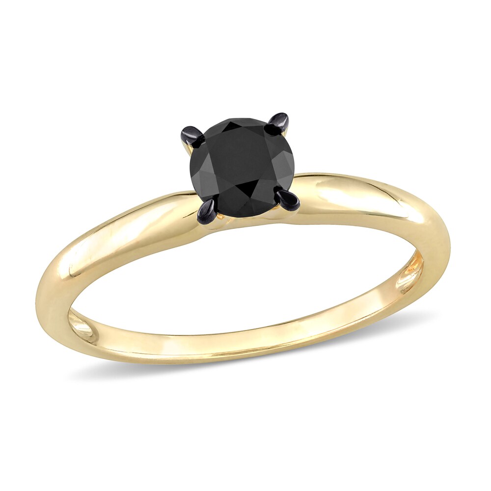Black Diamond Solitaire Engagement Ring 3/4 ct tw Round-cut 14K Yellow Gold CTa1KxbD Black Diamond Solitaire Engagement Ring 3/4 ct tw Round-cut 14K Yellow Gold CTa1KxbD