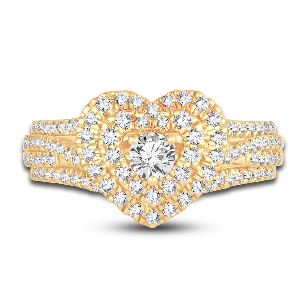 Diamond Double Halo Heart Ring 3/4 ct tw Round 14K Yellow Gold CscFAT7i Diamond Double Halo Heart Ring 3/4 ct tw Round 14K Yellow Gold CscFAT7i