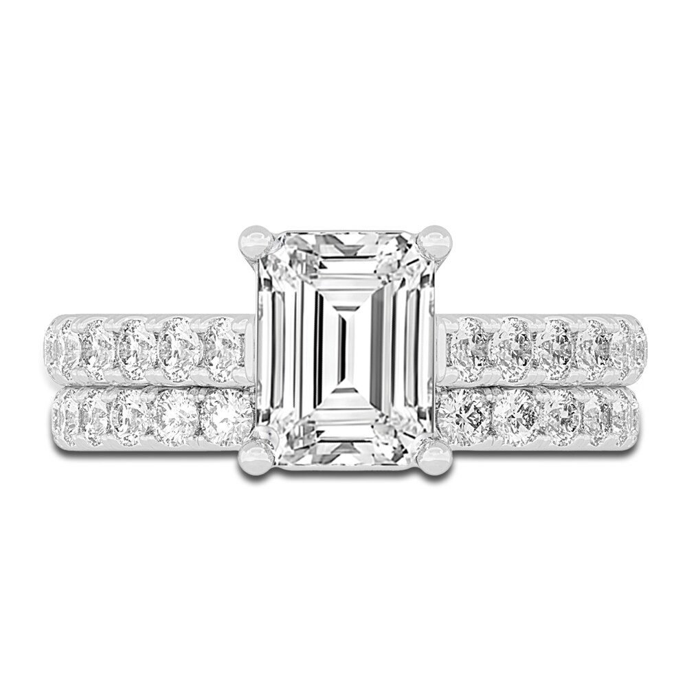 Lab-Created Diamond Bridal Set 3 ct tw Emerald/Round 14K White Gold DIBrvV7B Lab-Created Diamond Bridal Set 3 ct tw Emerald/Round 14K White Gold DIBrvV7B