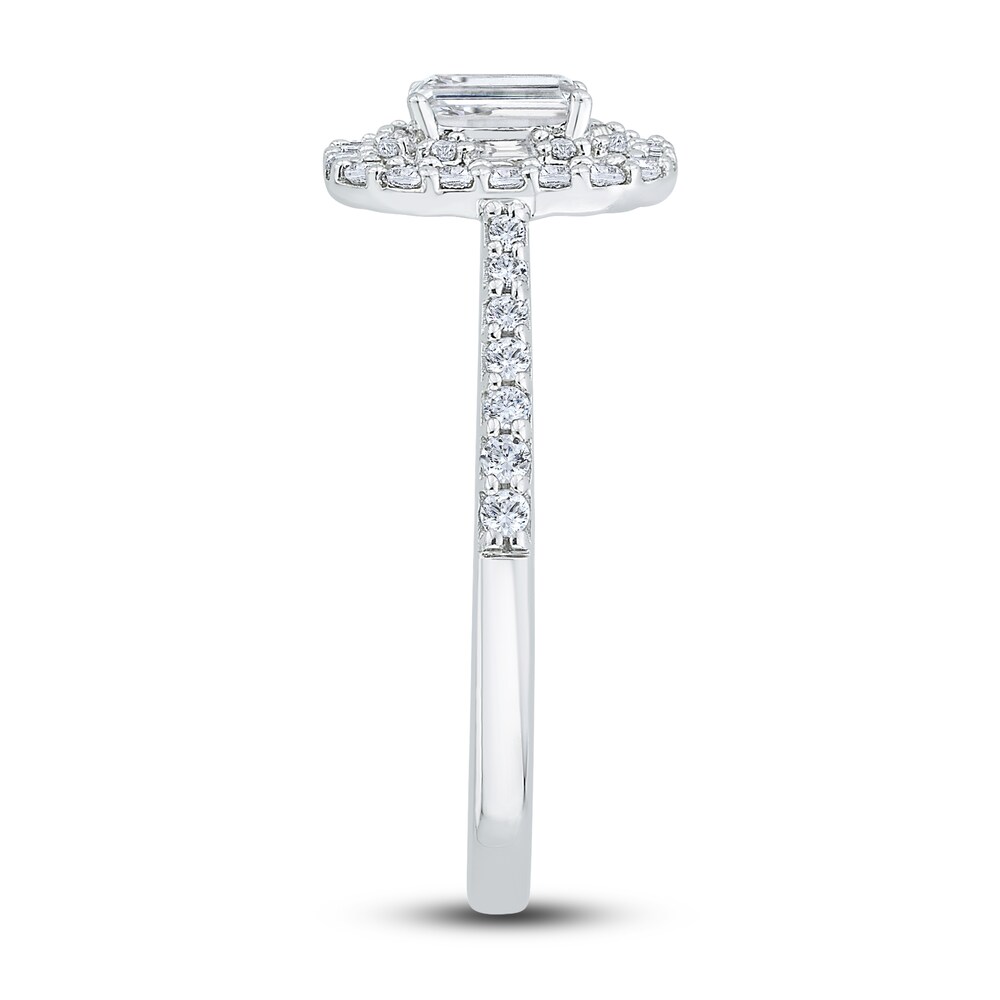 Diamond Engagement Ring 7/8 ct tw Emerald/Round 14K White Gold DKEws5jD Diamond Engagement Ring 7/8 ct tw Emerald/Round 14K White Gold DKEws5jD