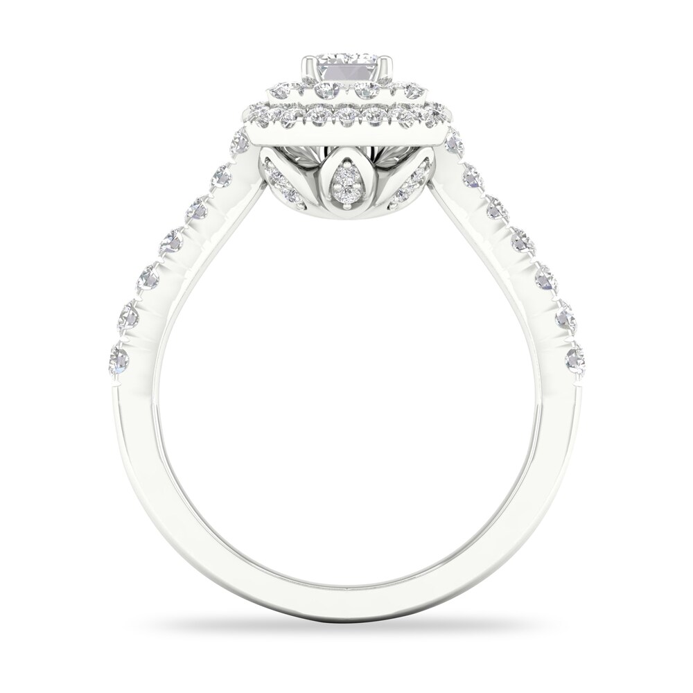 Diamond Ring 1 ct tw Emerald/Round-cut 14K White Gold Defranu8 Diamond Ring 1 ct tw Emerald/Round-cut 14K White Gold Defranu8